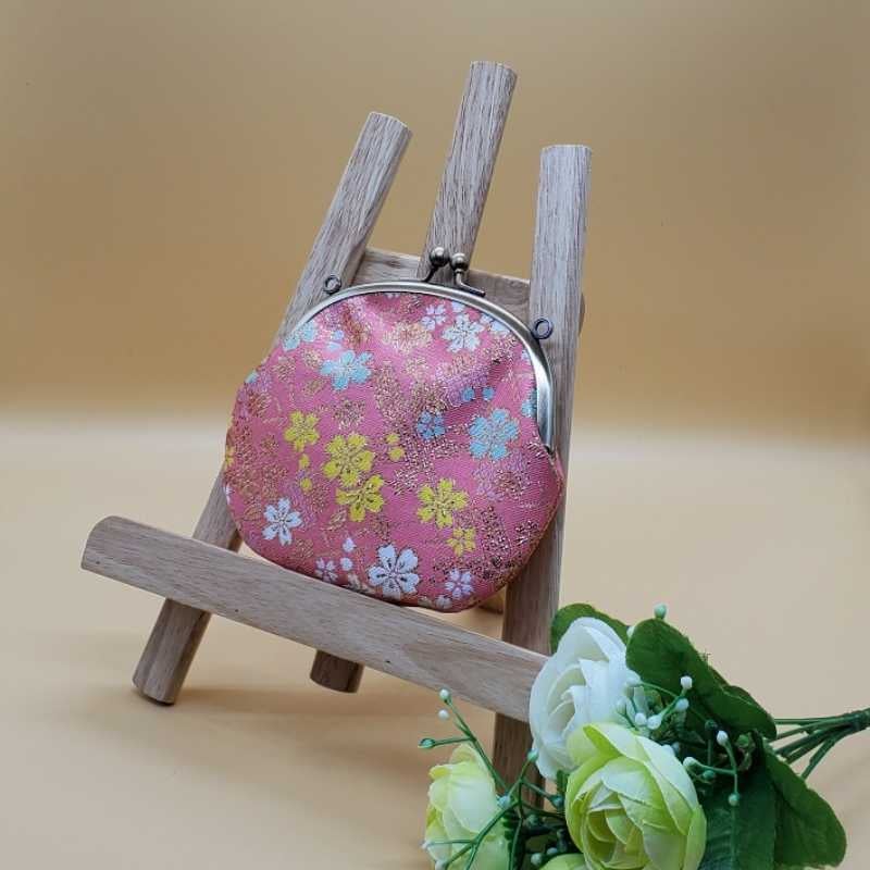 Pink-Boo － 039 がま口ポーチ 西陣織/金襴生地【竹垣に桜】#002 | 【 Handmade BOX 】